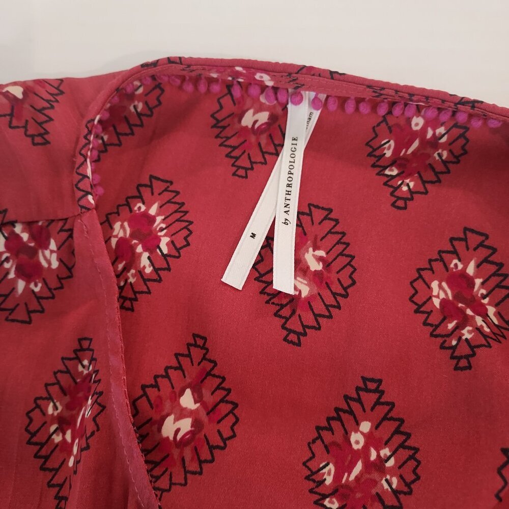 Anthropologie Red & Pink Drapey Henley Top Size Med - Picture 10 of 11